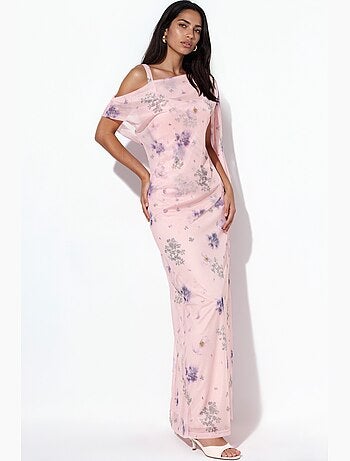 Vestido maxi floral con cuello asimétrico hiccup