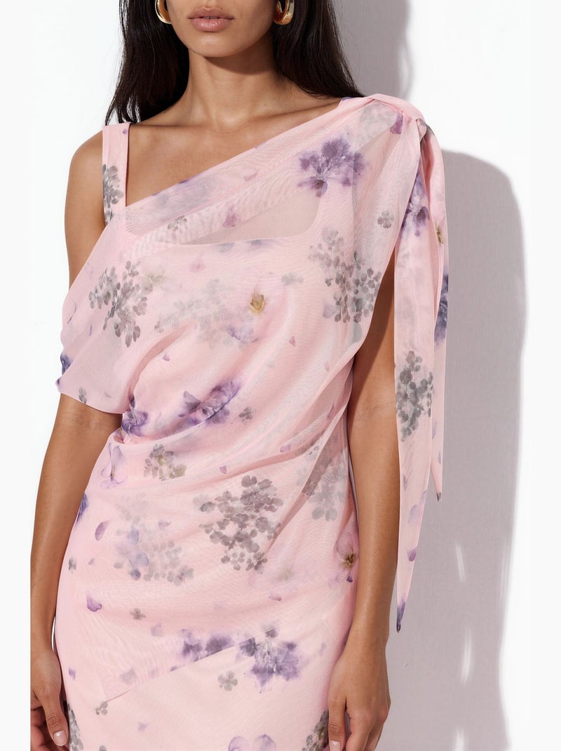 Vestido maxi floral con cuello asimétrico hiccup Rosa viejo - Kiabi