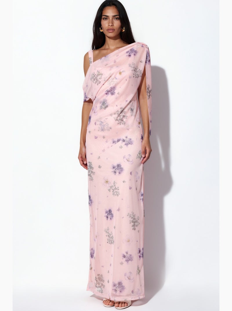 Vestido maxi floral con cuello asimétrico hiccup Rosa viejo - Kiabi