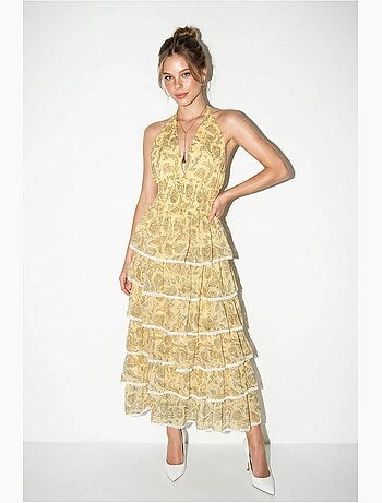 Vestido maxi halter con estampado paisley lucci
