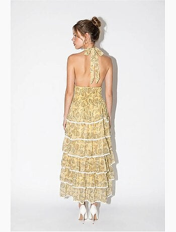 Vestido maxi halter con estampado paisley lucci