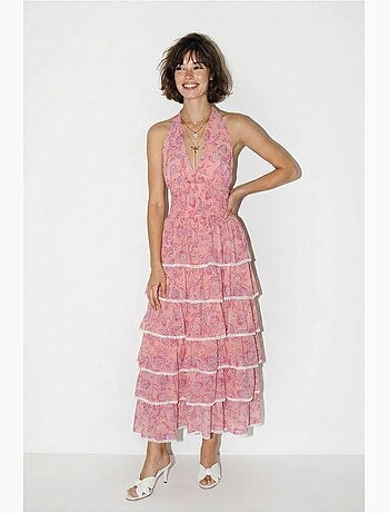 Vestido maxi halter con estampado paisley lucci