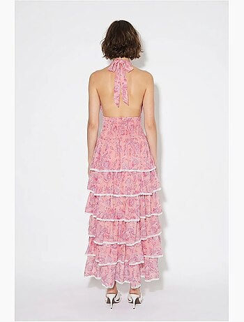 Vestido maxi halter con estampado paisley lucci