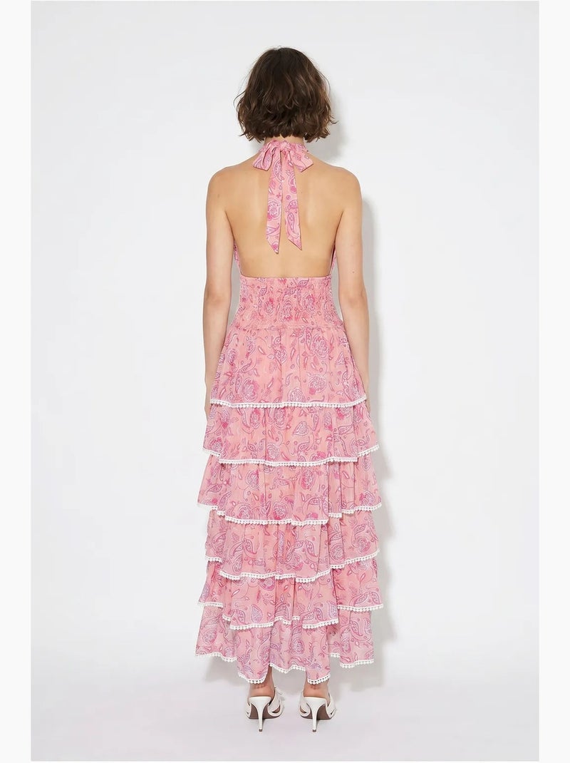 Vestido maxi halter con estampado paisley lucci Rosa - Kiabi
