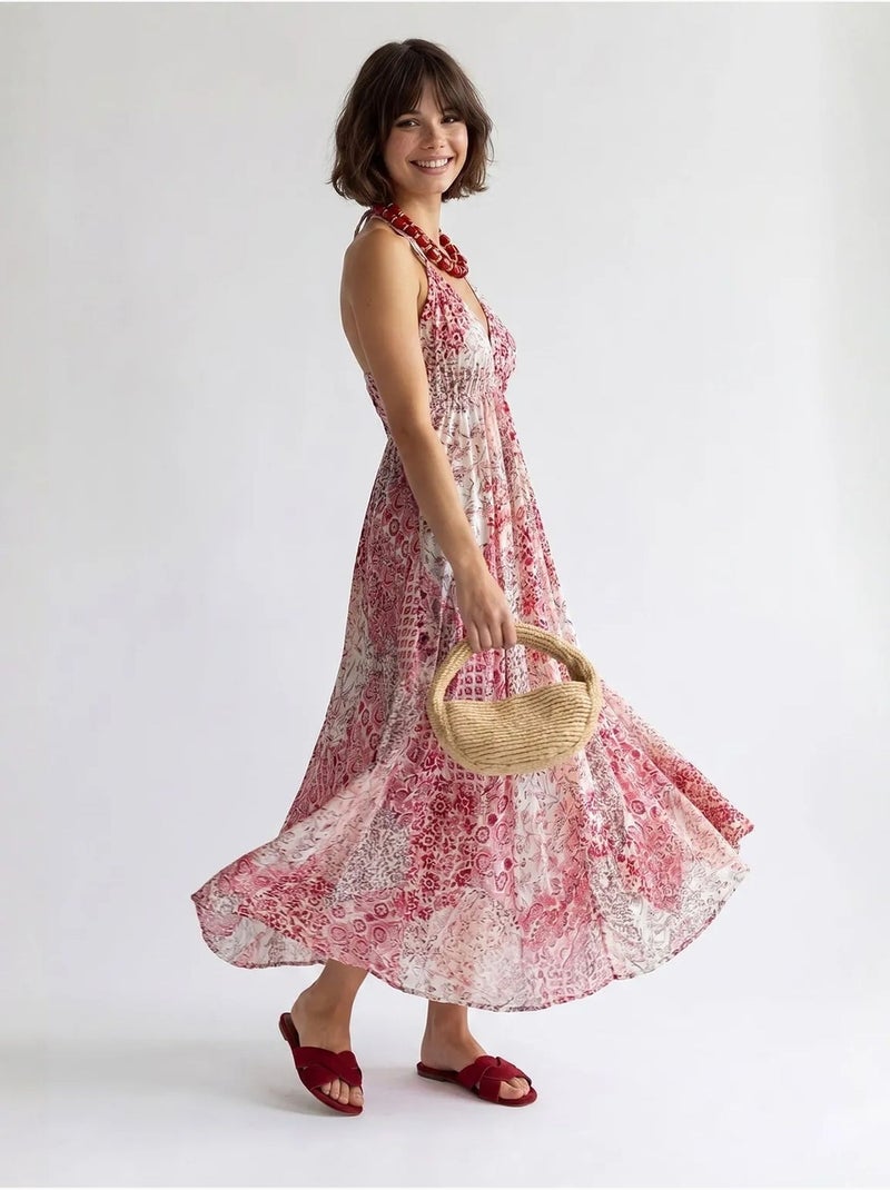 Vestido maxi halter con estampado paisley mixray Multicolor - Kiabi