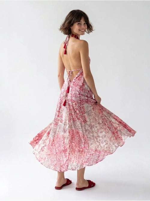 Vestido maxi halter con estampado paisley mixray - Kiabi Vestido maxi halter con estampado paisley mixray - Kiabi