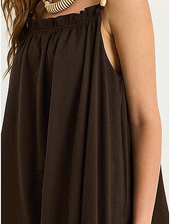 Vestido maxi midi con cuello cuadrado y detalle de volante lucci