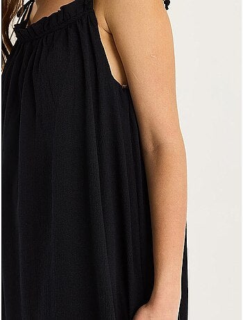 Vestido maxi midi con cuello cuadrado y detalle de volante lucci