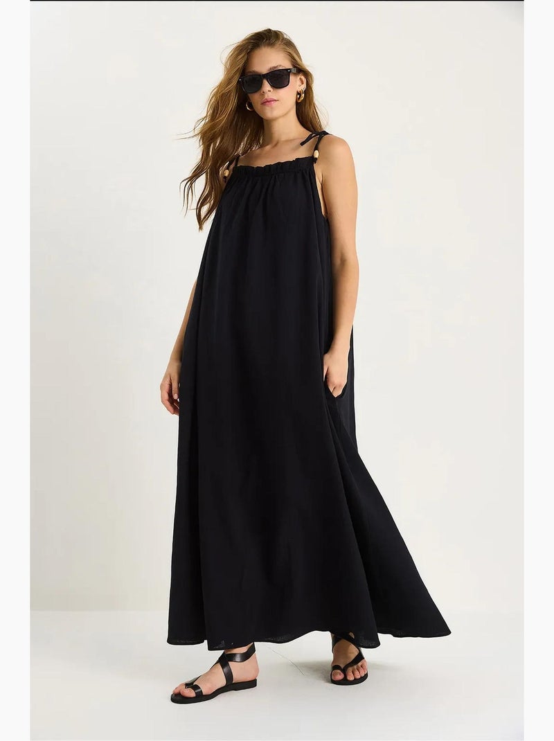 Vestido maxi midi con cuello cuadrado y detalle de volante lucci Negro - Kiabi
