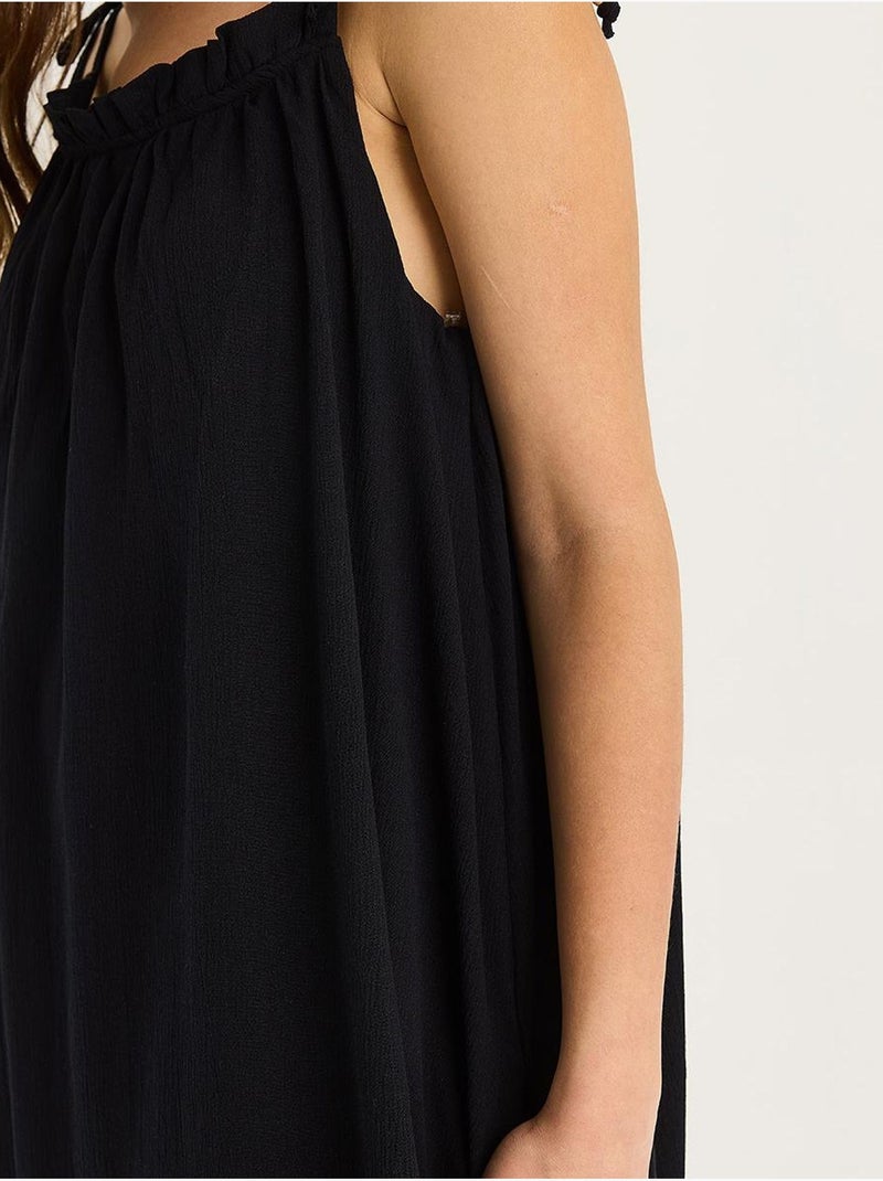 Vestido maxi midi con cuello cuadrado y detalle de volante lucci Negro - Kiabi