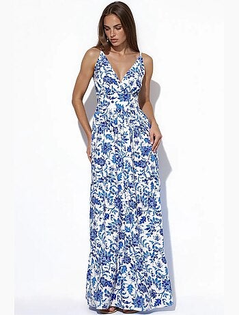Vestido maxi plisado de satén floral busem