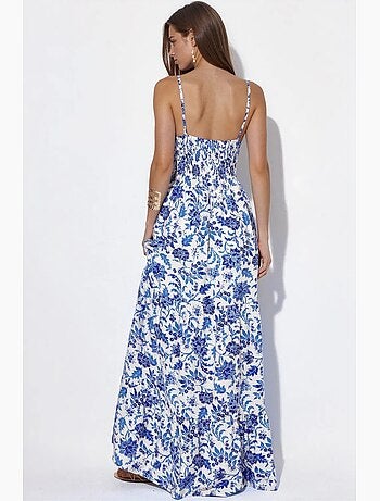 Vestido maxi plisado de satén floral busem