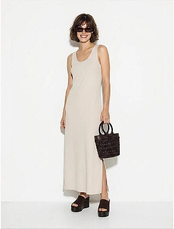 Vestido maxi recto sin mangas con abertura lucci