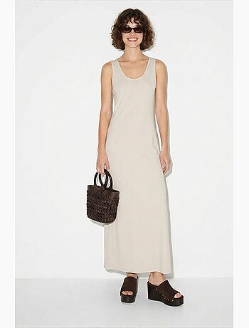 Vestido maxi recto sin mangas con abertura lucci