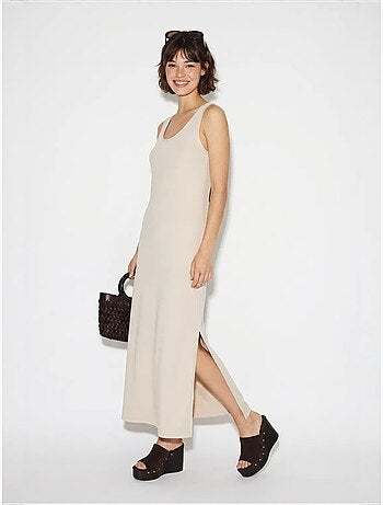 Vestido maxi recto sin mangas con abertura lucci