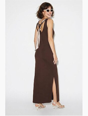 Vestido maxi recto sin mangas con abertura lucci