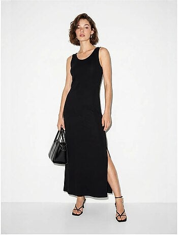 Vestido maxi recto sin mangas con abertura lucci