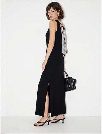 Vestido maxi recto sin mangas con abertura lucci