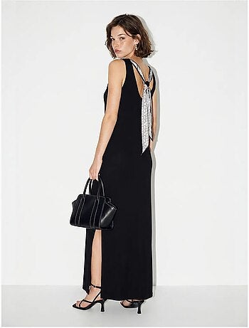 Vestido maxi recto sin mangas con abertura lucci