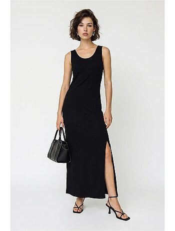 Vestido maxi recto sin mangas con abertura lucci