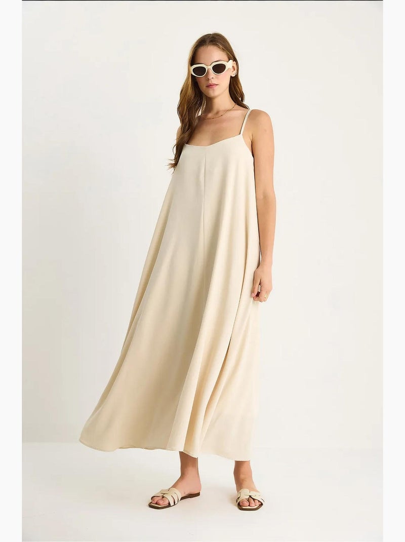 Vestido maxi sin mangas con escote en v lucci Beige arcilla - Kiabi