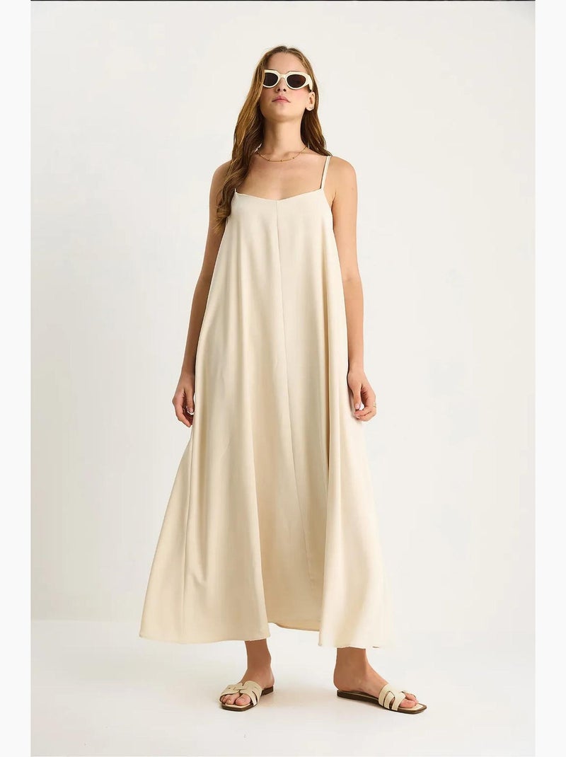 Vestido maxi sin mangas con escote en v lucci Beige arcilla - Kiabi