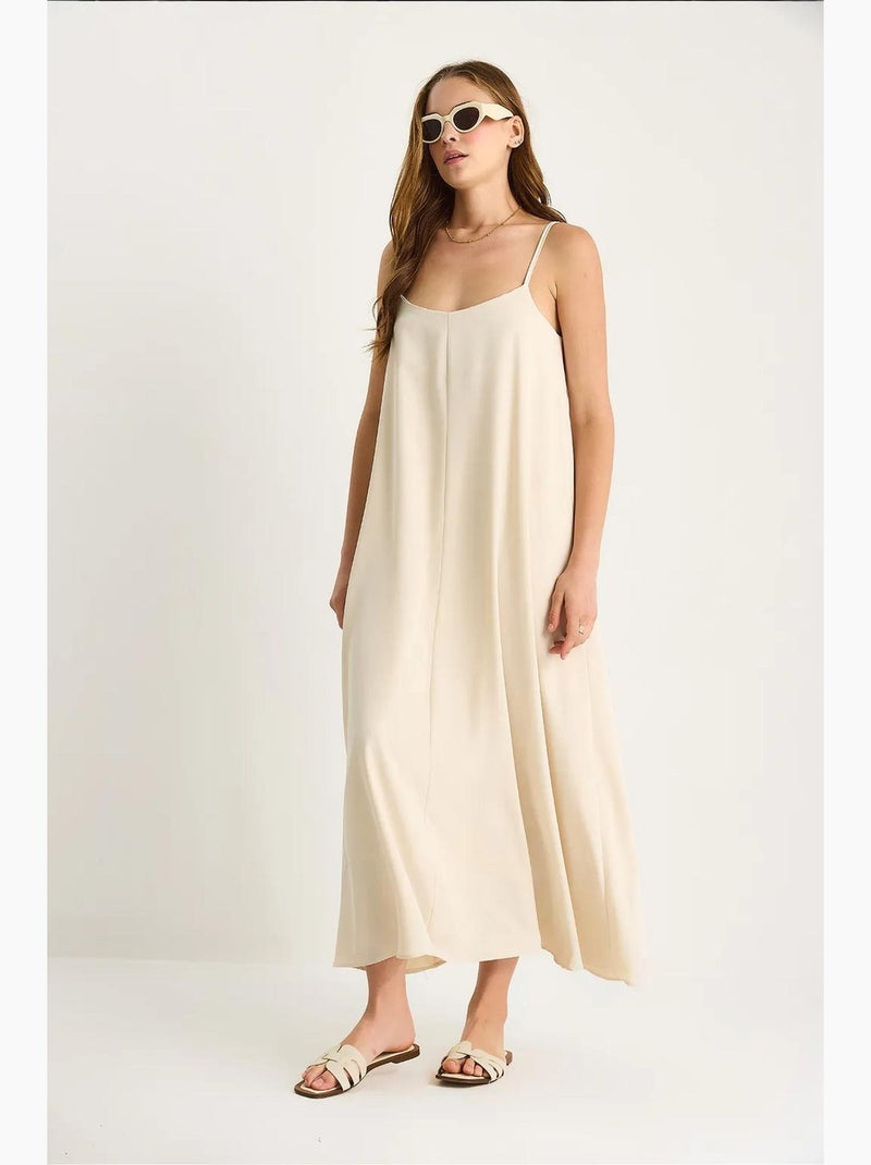 Vestido maxi sin mangas con escote en v lucci Beige arcilla - Kiabi