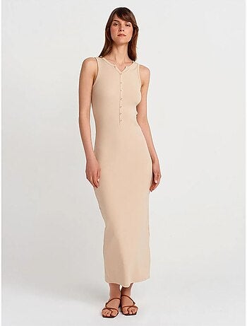 Vestido maxi sin mangas de mezcla de algodón acanalado dilvin