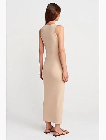 Vestido maxi sin mangas de mezcla de algodón acanalado dilvin