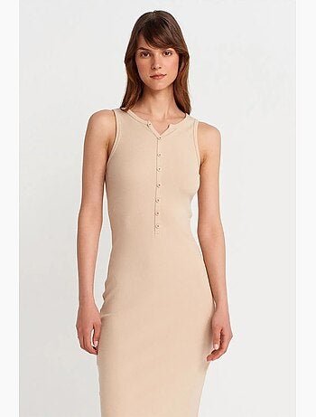 Vestido maxi sin mangas de mezcla de algodón acanalado dilvin