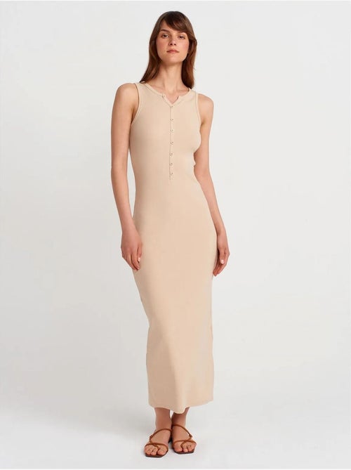 Vestido maxi sin mangas de mezcla de algodón acanalado dilvin - Kiabi Vestido maxi sin mangas de mezcla de algodón acanalado dilvin - Kiabi