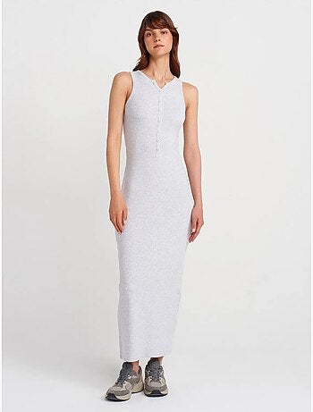 Vestido maxi sin mangas de mezcla de algodón acanalado dilvin