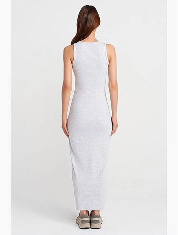 Vestido maxi sin mangas de mezcla de algodón acanalado dilvin