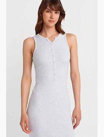 Vestido maxi sin mangas de mezcla de algodón acanalado dilvin