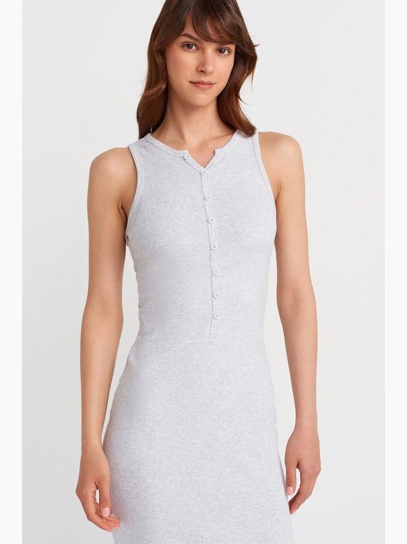Vestido maxi sin mangas de mezcla de algodón acanalado dilvin Gris claro - Kiabi