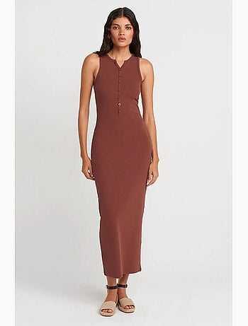 Vestido maxi sin mangas de mezcla de algodón acanalado dilvin