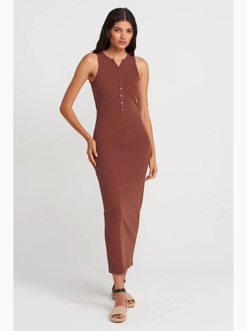 Vestido maxi sin mangas de mezcla de algodón acanalado dilvin - Kiabi Vestido maxi sin mangas de mezcla de algodón acanalado dilvin - Kiabi