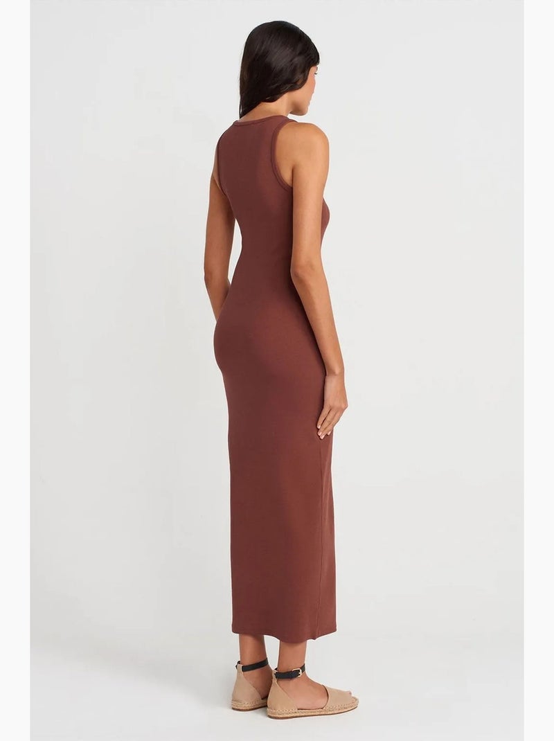 Vestido maxi sin mangas de mezcla de algodón acanalado dilvin Marrón - Kiabi