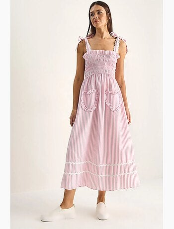 Vestido midi a rayas con cuello cuadrado lucci