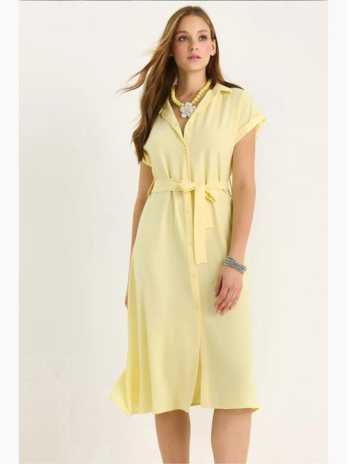 Vestido midi abotonado con cuello en v y detalle de ribete lucci - Kiabi
