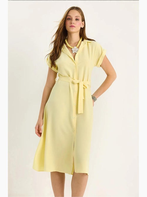 Vestido midi abotonado con cuello en v y detalle de ribete lucci - Kiabi