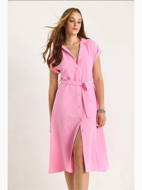 Vestido midi abotonado con cuello en v y detalle de ribete lucci - Kiabi