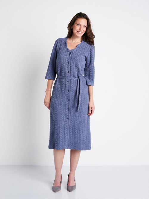 Vestido midi abotonado de punto grabado - Afibel - Kiabi