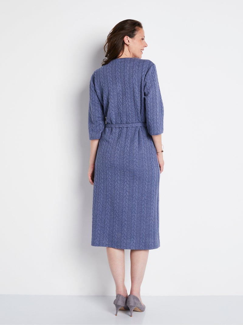 Vestido midi abotonado de punto grabado - Afibel Azul - Kiabi