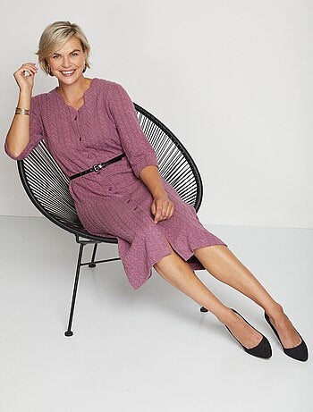 Vestido midi abotonado de punto grabado - Afibel