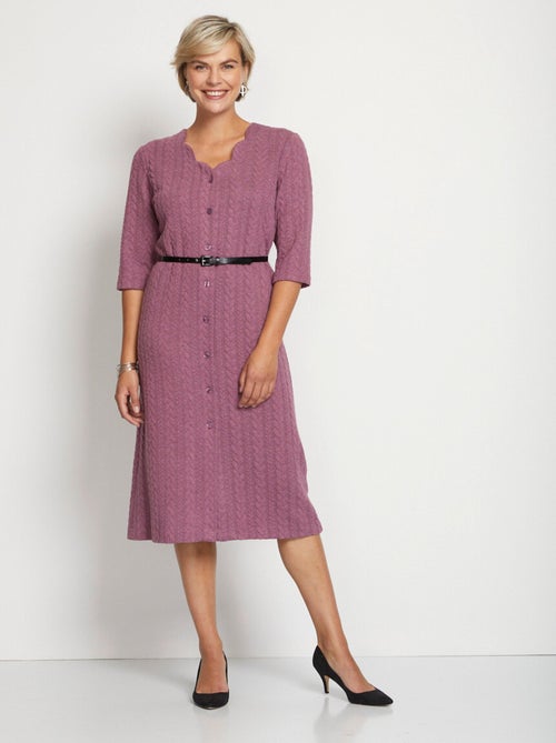 Vestido midi abotonado de punto grabado - Afibel - Kiabi
