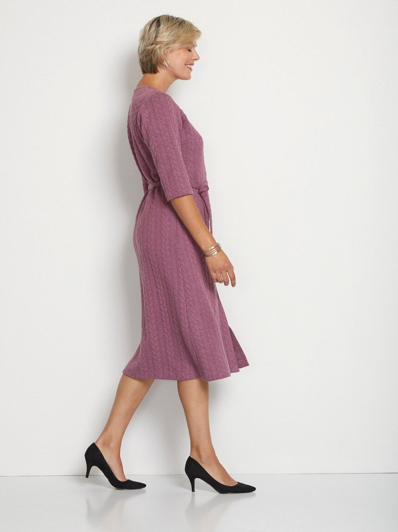 Vestido midi abotonado de punto grabado - Afibel Rosa - Kiabi