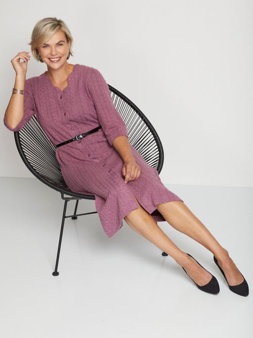 Vestido midi abotonado de punto grabado - Afibel - Kiabi