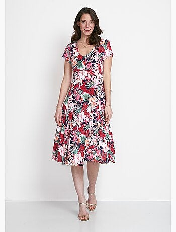 Vestido midi acampanado con cuello en V - Afibel