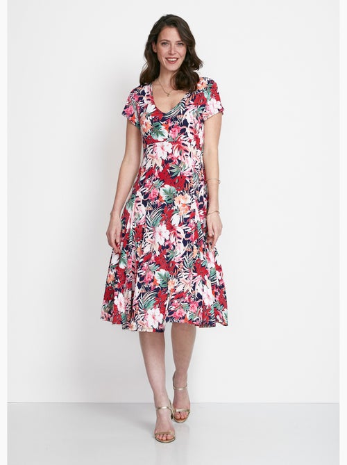 Vestido midi acampanado con cuello en V - Afibel - Kiabi